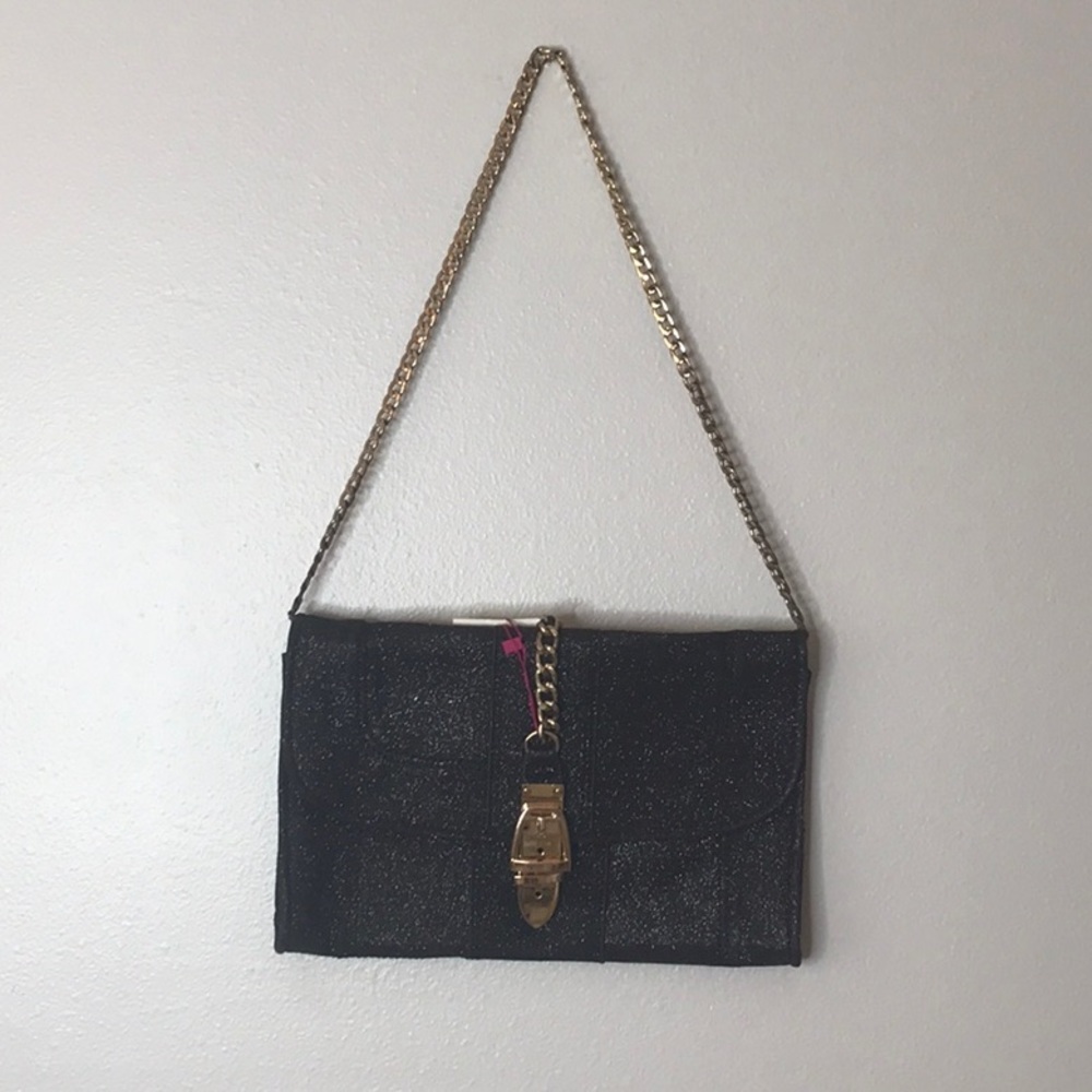 Olivia Graye Black Sparkle Clutch with Shoulder Chain